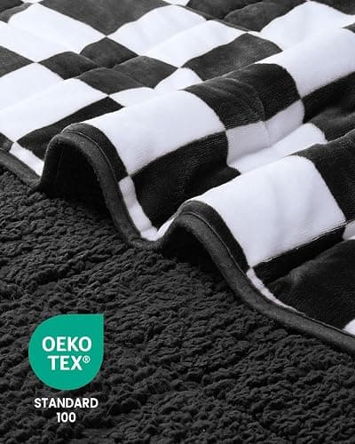 Cottonblue Weighted Blanket for Adults Queen Size 15lbs, Soft Sherpa Flannel Checkered Weighted Blankets, Fluffy Fuzzy Fleece Bed Heavy Blankets for Calming and Relax, Plaid Black, 60" x 80" thumbnail 8