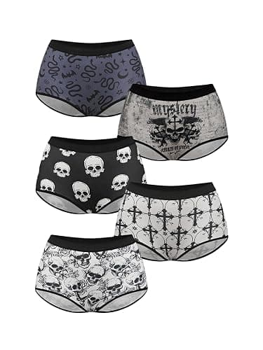 WDIRARA Women's 5 Pack Goth Graphic Panties Boyshorts Mid Rise Shorts Briefs Boxer - Image 1