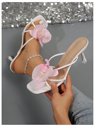 MakeMeChic Women's Open Toe Floral Kitten Heels Flower Summer Beach Sandals thumbnail 3