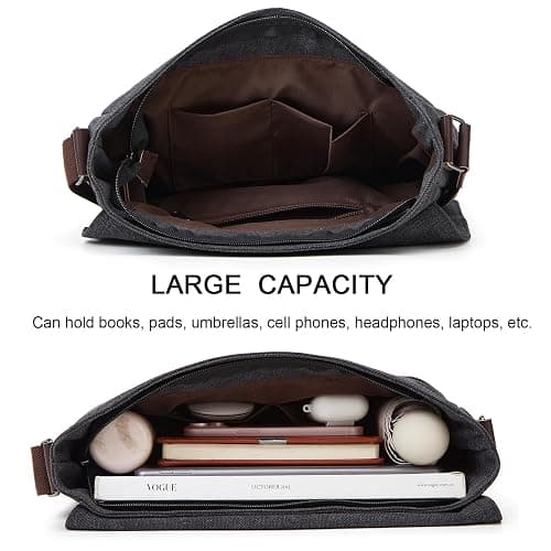 ZHIERNA Canvas Satchel Messenger Bag for Men Women, Vintage Shoulder Crossbody 13.3" Laptop Bag for Work Travel thumbnail 4