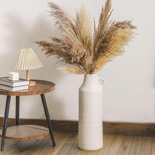 Mitt&Ditt Tall Floor Vase with Handles, 22.8 inch Large Flower Vase, Boho Decorative Pampas Grass Vases, Modern Ceramic Vase for Home Decor, Living Room, Table (White) - Image 1