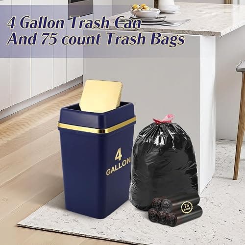 WSBArt Bathroom Trash Can with Lid 4 Gallon Trash Can with Swing Lid Navy Blue Small Garbage Can Bathroom Garbage Can with 300 Counts Trash Bags for Kitchen Bedroom Office thumbnail 7