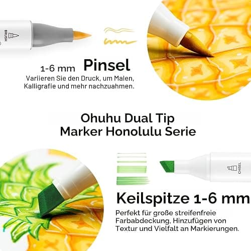 Ohuhu Alkohol Marker mit Pinselspitze: 320 Farben Doppelspitziges Künstlermarker-Set für Erwachsene zum Illustrieren und Kolorieren - Honolulu – Pinsel & Breitspitze – Nachfüllbar thumbnail 2