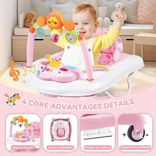 RefoereBabe 5 in 1 Foldable Baby Walker for Boys Girls Infant 6-12 Months | Walkers for Babies with Bouncer, Rocker, Feeding Tray, Music, Adjustable Heights & Wheels, Seat Activity Walker thumbnail 4