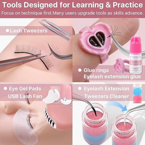 Pretty memory Eyelash Extension Kit with Training Course, PDF Guide & Certificate – Complete 446 Pcs Lash Practice Set with Mannequin Head, Glue, Tweezers, Fan, Primer & Bonder for Beginners thumbnail 7
