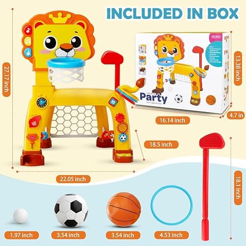 OWNONE 1 4 in 1 Toddler Basketball Hoop & Soccer Goal, Gift for Boys Girls 1 2 3 Years Old, Kids Sports Toys with Lights Sounds Music, Baby Toys for 12-18 Months, Christmas Birthday Gift for Age 1-3 thumbnail 7