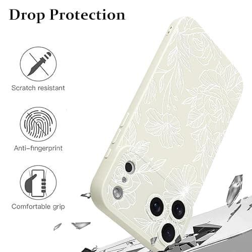 LSL Case for iPhone 17 Pro White Floral Flower Pattern Print Design Soft TPU Full Camera Lens Anti-Drop Anti-Scratch Shockproof Protective Slim Cover for Women Girls thumbnail 2