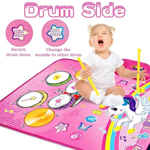 Toys for 1 Year Old Girl Gifts: Baby Music Mat Toddler Toys Age 1-2 - 3 in 1 Piano Drum Animal Touch Unicorn Toy - Infant Musical Toy 12-18 Months Babies Birthday Easter Gifts for 1 2 3 Year Old Girls thumbnail 4