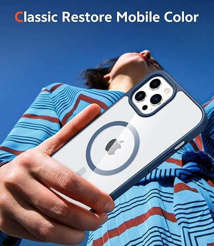 FNTCASE for iPhone 12 Pro-Max Case: Clear Magnetic Phone Cases Compatible with Magsafe Slim Anti Yellowing Military Grade Drop Protection Rugged Protective Transparent Cell Phone Cover (B-Blue) thumbnail 7