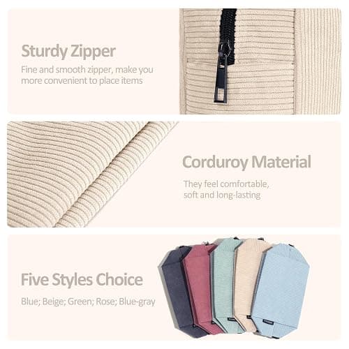 MAANGE Cosmetic Bags for Women Small Makeup Bag for Purse Corduroy Makeup Pouch Travel Makeup Bag with Metal Zipper Make Up Bag for Travelling(Beige) thumbnail 5