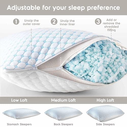 Nestl Cooling Pillow for Sleeping 1 Pack, Luxury Shredded Memory Foam Pillows Queen Size, Adjustable Cold Gel Pillows for Hot Sleepers Supportive Cool Pillow for Side Back Stomach Sleepers thumbnail 3