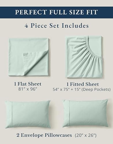 LANE LINEN 100% Organic Cotton Full Sheets Set, Soft & Comfy Percale Weave Fully Elasticized Reinforced Seams Sustainably Produced Oeko Tex Certified Deep Pocket Cotton Full Size Sheet - Cool Blue thumbnail 4