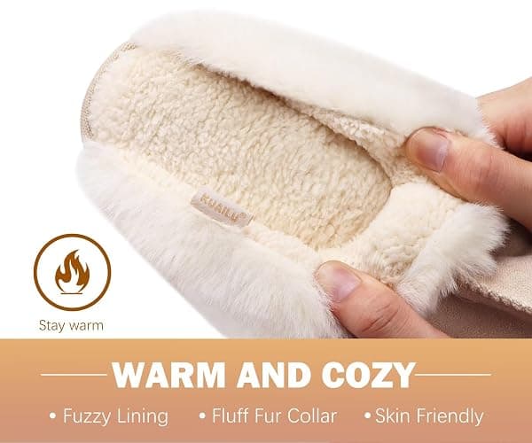 KuaiLu Womens Fluff Dual Memory Foam Slippers Ladies Cozy Arch Support Warm Scuff Slippers Slip on Comfy Winter House Shoes with Non-Slip Indoor Outdoor Hard Sole thumbnail 4