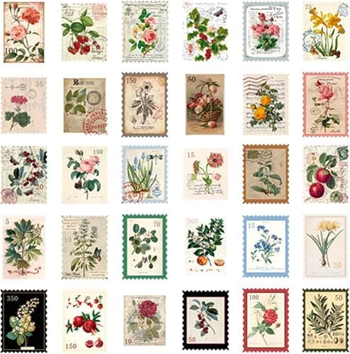 240pcs Vintage Postage Stamp Stickers, Aesthetic Botanical Deco Paper Sticker for Scrapbooking, Journaling Supplies, Planners, Kid DIY Art Crafts, Bullet Journal thumbnail 4