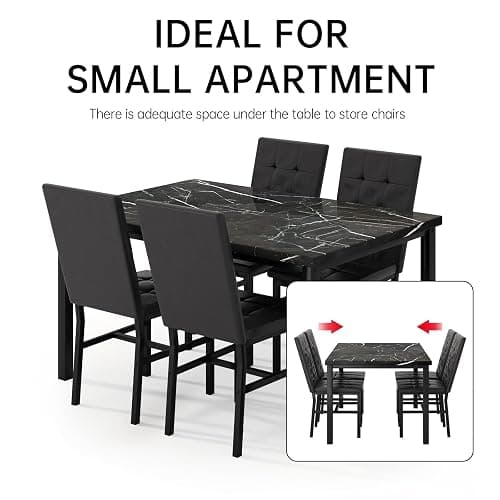 Hooseng Kitchen Table Set 5 Piece Dining Room Table Set Marble Dining Table 4 Chair Dining Table Set for Kitchen Living Room Breakfast Small Spaces (Black) thumbnail 9
