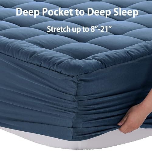 EASELAND Twin Size Mattress Pad Pillow Top Mattress Cover Quilted Fitted Mattress Protector Single 8-21" Deep Pocket Cooling Mattress Topper (39x75 Inches, Dark Blue) thumbnail 5