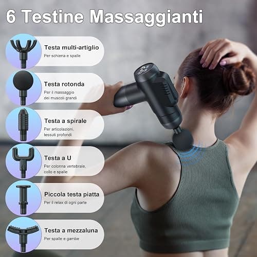 Pistola Massaggio Muscolare Professionale con 99 Velocità Regolabili, 6 Testine Intercambiabili e Display LCD Tattile Silenzioso per Massaggio Profondo - Allevia Dolori Muscolari di Schiena thumbnail 5