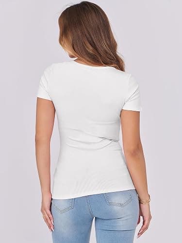 ANRABESS Women Short Sleeve Tops Scoop Neck Ribbed Knit Slim Fitted Basic Tee Shirts Casual Summer Clothes 2025 Fall Outfits thumbnail 6