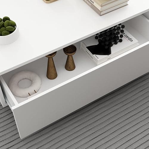 JOIKUJIA Modern Coffee Table with Lights & Glass Tabletop, Central Table with 2 Drawers, for Living Room, White 55.1”W x 31.5”D x 11.8”H thumbnail 6