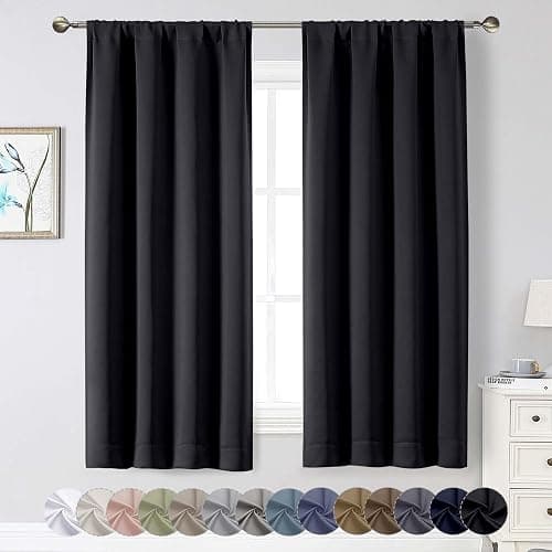 WelvetBLK Black Blackout Curtains for Bedroom Living Room 63 Inch Length 2 Panels Set, Soft Solid Room Darkening Thermal Insulated Window Treatments, Rod Pocket Dining Room Curtains, Black, 40"Wx63"L - Image 1