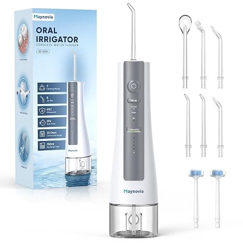 Maynovia Water Flosser Cordless for Teeth, Water Pick Oral Irrigator with U Shaped Nozzle, 40–150 PSI DIY Mode, 350ML Large Tank, Rechargeable Portable Dental Flosser for Braces & Adults (White) - Image 1