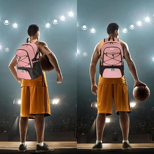 WOLT Basketball Backpack Large Sports Bag with Separate Ball Holder & Shoes Compartment, Best for Basketball, Soccer,Gym - Lightpink thumbnail 6
