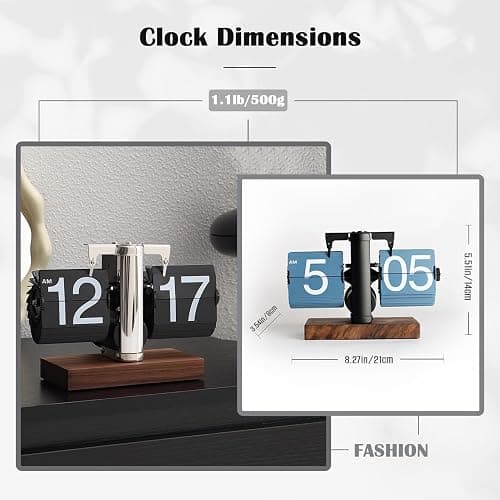 VBESTLIFE Retro Digital Flip Down Clock, Battery Powered Internal Gear Operated Clock, Classic Mechanical, Black Walnut Base, for Home & Office Decor(Black) thumbnail 7
