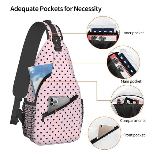 Polkadots Pink Pattern Print Sling Bag for Men Women, Crossbody Bags Chest Bag Daypack Sling Backpack for Travel Hiking thumbnail 6
