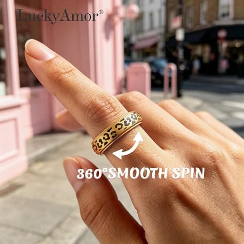 Black Leopard Print Fidget Ring - Spinner Rings for Women | Discreet Anxiety Relief Jewelry with Cheetah Print Design for Work, Office & Daily Wear‌, Ideal Gift for Adults thumbnail 8