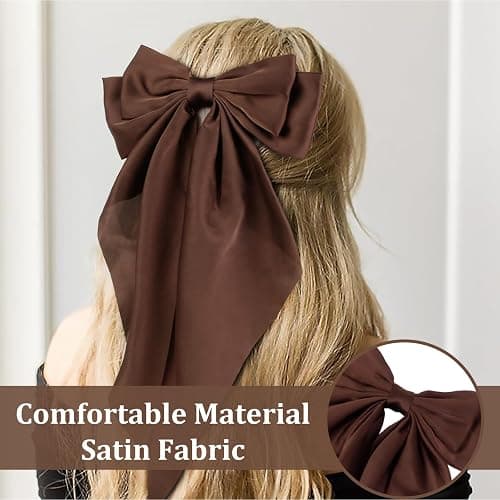 TERSE Hair Bows for Women Big Bows Hair Accessories for Women Girls Cute Oversized Bow Clips with Long Tails Silky Satin Ribbon thumbnail 4