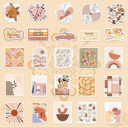 Amitorfo 100pcs Boho Aesthetic Stickers for Water Bottles & Laptops – Waterproof PVC, 5–7 cm – Retro Rainbow, Floral, Line Art & Sun Decals – Cute VSCO Vinyl Stickers for Teens, Students & Adults thumbnail 4
