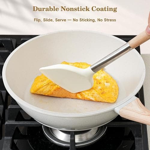 SODAY 12 Pcs Pots and Pans Set, Nonstick Cookware Sets White Granite Induction Cookware, Non-toxic Healthy Non Stick Kitchen Cooking Set with Frying Pans Set, Saucepans,Steamer (PFAS, PFOA, PFOS Free) thumbnail 4