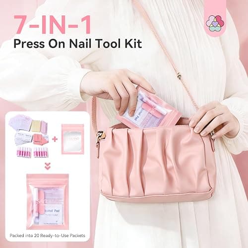 SAVILAND 20PCS Press on Nail Kit: Press On Nail Packaging with Nail File Glue Prep Pads Adhesive Tabs Acrylic Sticks Instruction Cards Pink Bags Nail Prep Application Supplies Manicure Disposable Kit thumbnail 2