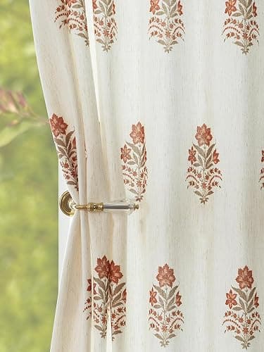 THREE GIRLS Pinch Pleated Curtains Light Filtering Red Floral Curtains for Living Room Bedroom Dining Room 84 Inches Luxury Linen Drapes Farmhouse Window Curtains with Hooks - 2 Panels Set, 40" x 84" - Image 1