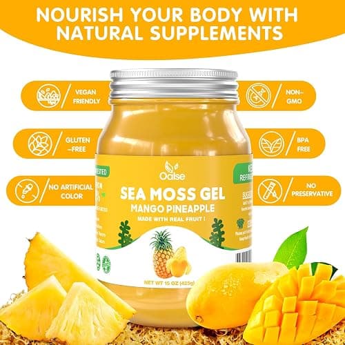 OALSE Sea Moss Gel Mango Pineapple Flavor - Natural Seamoss Gel with 92 Minerals and Vitamins - Non-GMO, Gluten-Free, Vegan - Immune Defense-15 OZ thumbnail 4