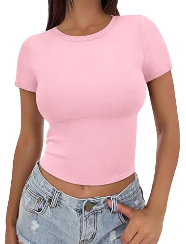 SAMPEEL Crop Tops for Women Summer Trendy Tight Tshirts 2024 Slim Fit - Image 1