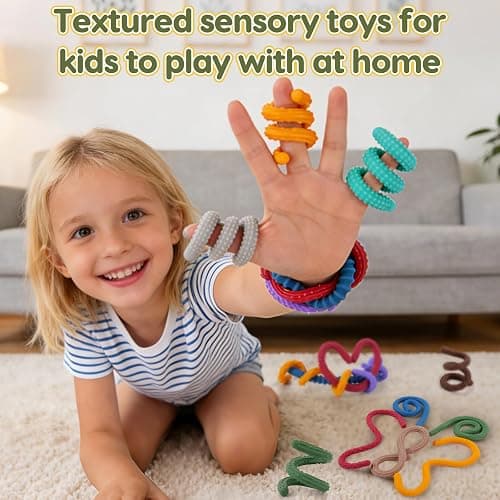 Sensory Fidget Toys for Kids: Textured Silicone Fidget Stick 6 Pack, Sensory Toys for Autism ADHD, Calm Down Travel Airplane Toys, Easter Basket Stuffers thumbnail 4