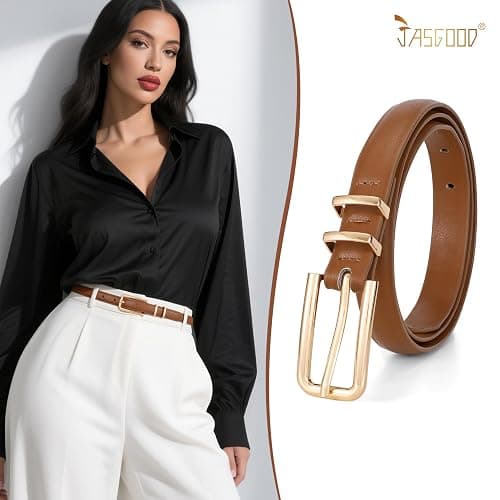 JASGOOD Women's Skinny PU Leather Belt Thin Waist Belt with Gold Buckle for Jeans Pants Dresses 0.7 thumbnail 4