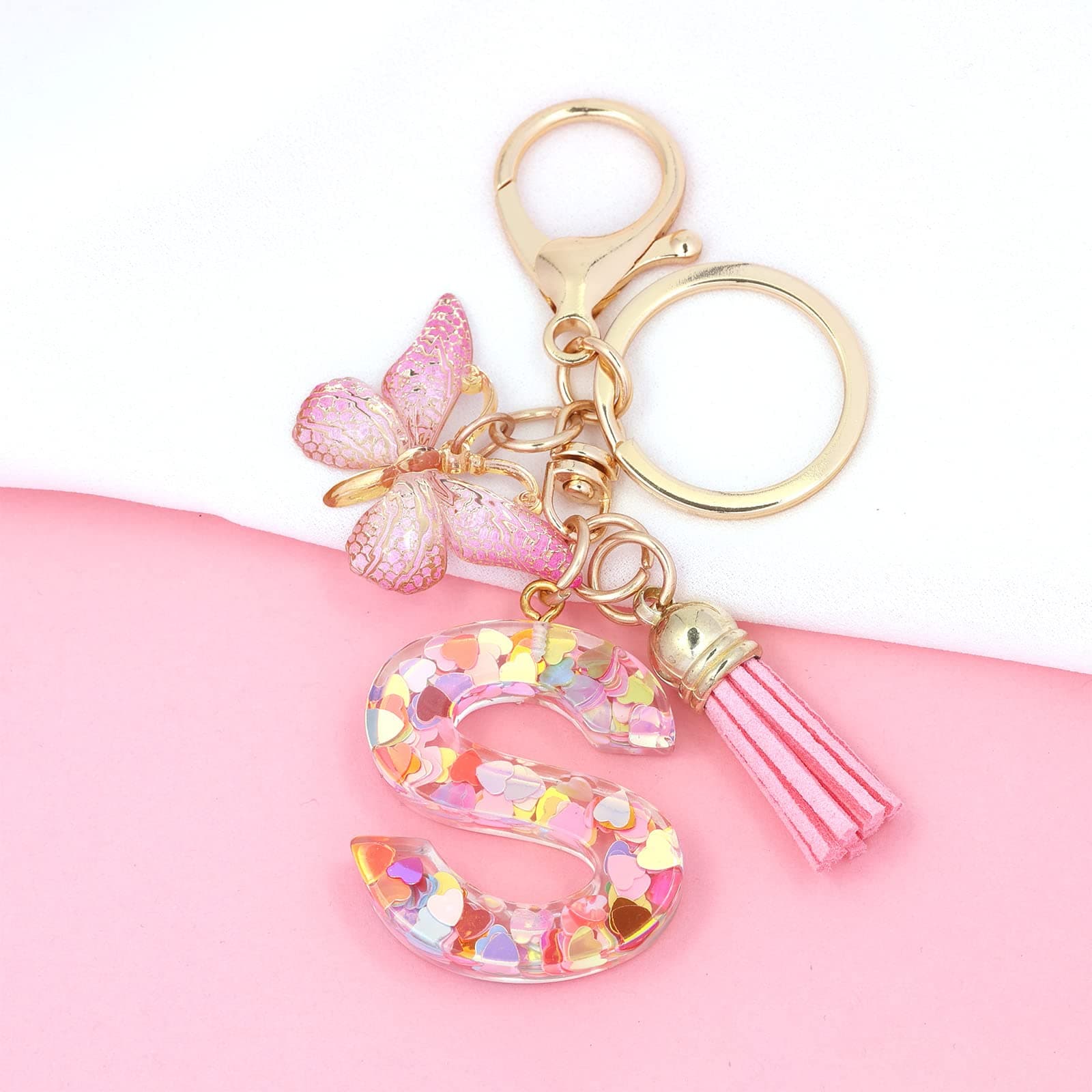 OKAICEN Fashion Alphabet Initial Letter Keychain Tassel Butterfly Pendant Key Ring for Purse Handbags Women Girl thumbnail 3