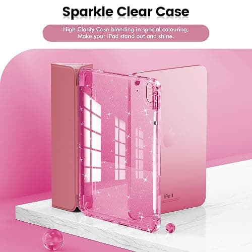 INFILAND Compatible with iPad A16 11th Generation 11 Inch 2025 Case, iPad Case 10th Generation 10.9 Inch, Glitter Cover with Sparkly Clear Back, Pencil Holder, for Kids Girls (Blossom Pink Glow) thumbnail 3