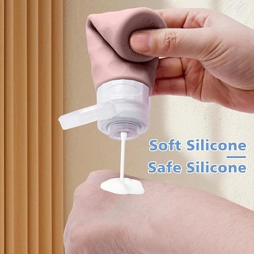 Silevoler Travel Bottles for Toiletries, 4pcs Tsa Approved 3oz Travel Size Containers, BPA Free Leak Proof Premium Silicone Bottles, Refillable Liquid Squeezable Accessories W/Toiletry Bag（Apricot） thumbnail 5