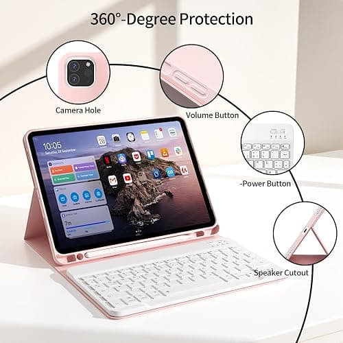 GKABXY Hülle mit Tastatur für iPad Pro 11 4. / 3. / 2. Generation 2022/2021/2020 mit stifthalter, Magnetische Abnehmbare Bluetooth-Tastatur, QWERTZ Layout, für iPad Pro 11 Zoll, Rosa thumbnail 3