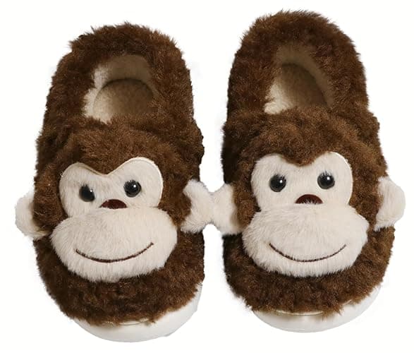 WMYDHCGD Monkey Animal Slippers for Women Cute Plush Home Warm Winter Indoor Shoes - Image 1