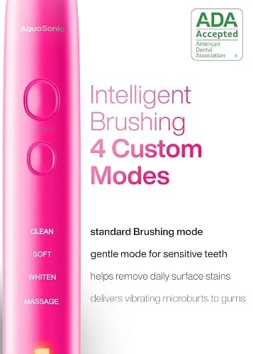 Aquasonic Vibe Series Ultra-Whitening Toothbrush – ADA Accepted Electric Toothbrush - 8 Brush Heads & Travel Case – 40,000 VPM Motor & Wireless Charging - 4 Modes w Smart Timer – Electric Pink thumbnail 4