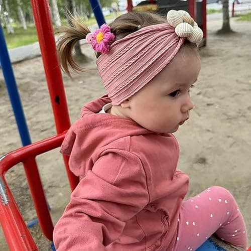 MIUXUESO 3 Pcs Baby Flower Headbands Baby Girls Nylon Headband Soft Hairbands Hair Accessories for Newborn Infant Toddler Kids (Beige Pink Khaki) thumbnail 2