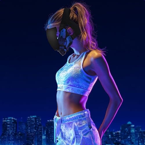 Zhongren LED Cyberpunk Mask for Men Face Mask Detachable for Holloween Cosplay Costume Holiday Party Tactical Movie Prors thumbnail 4
