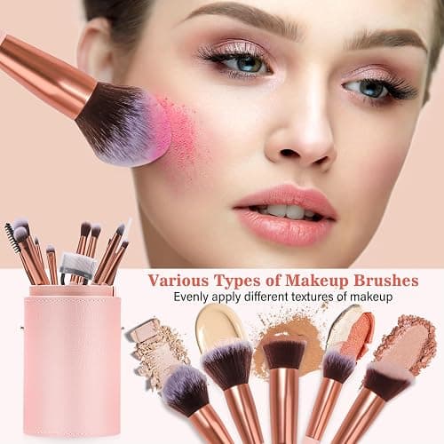Makeup Brush Set, 17PCs Makeup Brushes with Foundation Eyebrow Blending Concealer Blush Eyeshadow Contour Lash Powder Brush, Make Up Brushes Kit with Organizer Travel Case (Medium, Pink) thumbnail 2