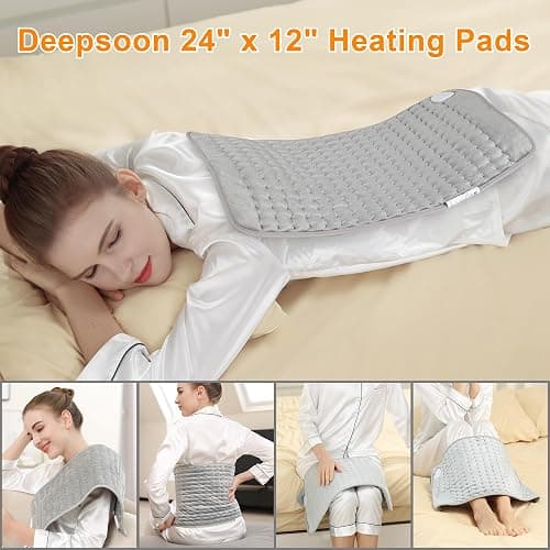 Deepsoon Heating Pad,Electric Heating Pads for Back,Neck,Abdomen,Moist Heating Pad for Shoulder,Knee,Arms,Legs,Dry/Moist Heat & Auto Shut Off,Birthday Gifts for Men and Women,Light Gray,24x12 Inch thumbnail 2