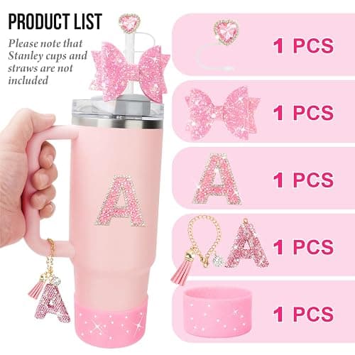 Bling Sparkly Accessories Set For Stanley 30oz 40oz Cup,Including Rhinestone Straw Cover,Rhinestone Letter Sticker,Rhinestone Letter Handle Charm,Sparkly Bow Decorations and Silicone Boot-5pcs thumbnail 2
