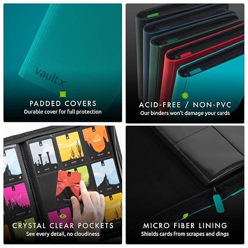 Vault X 9 Pocket Trading Card Zip Binder, 360 Cards, Premium Exo-Tec Album Material, 20 Side-Loading Pages, Folder for Collectible Games, Sports, TCG (Teal) thumbnail 5